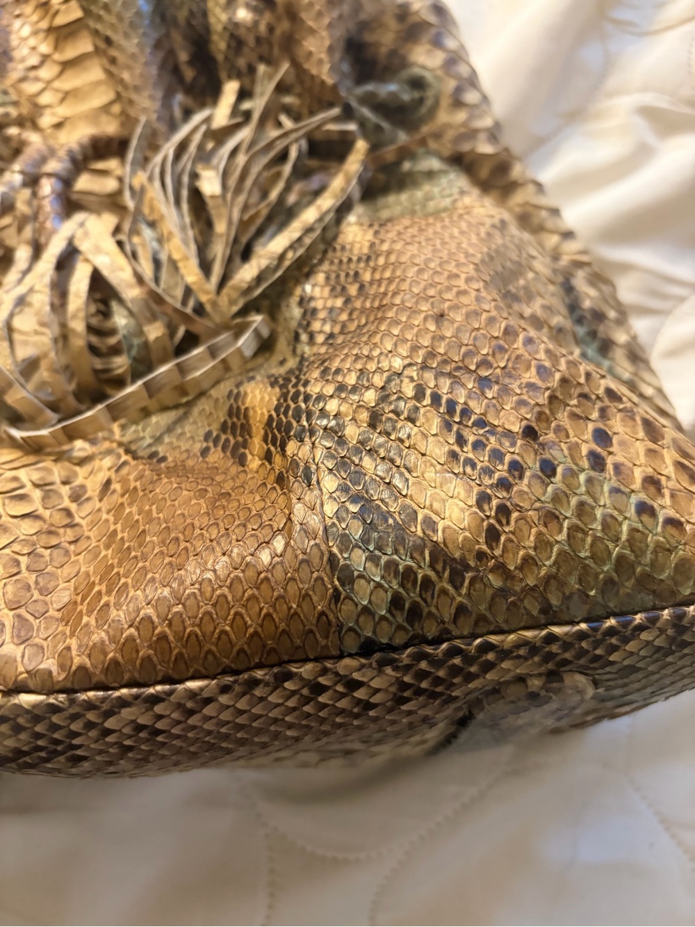 Python-Pattern Drawstring Tote Bag in Tan - Picture 2 of 13